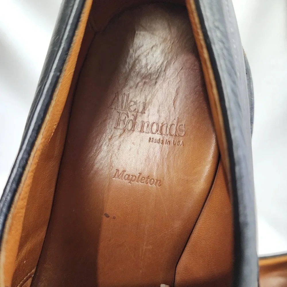 Allen Edmonds Mapleton Mens 11.5 B Derby Black Leather Bike Toe Dress Shoes